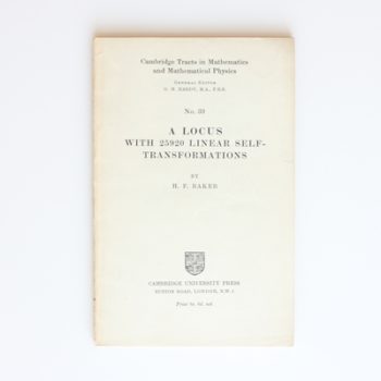 Cambridge Tracts in Mathematics and Mathematical Physics No. 39: A Locus with 25920 Linear Self-Transformations